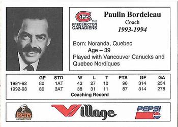 1993-94 Fredericton Canadiens (AHL) #NNO Paulin Bordeleau Back