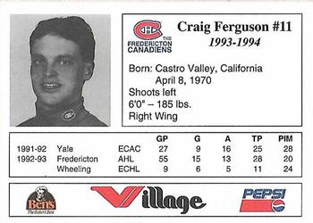1993-94 Fredericton Canadiens (AHL) #NNO Craig Ferguson Back