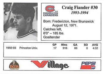 1993-94 Fredericton Canadiens (AHL) #NNO Craig Fiander Back