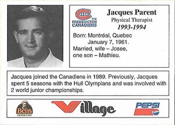 1993-94 Fredericton Canadiens (AHL) #NNO Jacques Parent Back