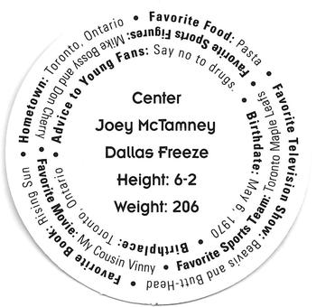 1993-94 Dallas Freeze (CHL) Picture Pucks #NNO Joey McTamney Back