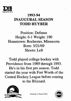 1993-94 Huntington Blizzard (ECHL) #NNO Todd Huyber Back