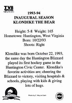 1993-94 Huntington Blizzard (ECHL) #NNO Klondike Back