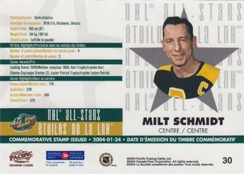2004 Pacific Canada Post NHL All-Stars #30 Milt Schmidt Back