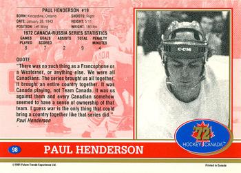 1991-92 Future Trends Canada ’72 - Gold Paint Autographs #98 Paul Henderson Back