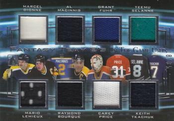 2016 Leaf In The Game Game Used - Fantasy Team 8's Silver #FT8-09 Marcel Dionne / Mario Lemieux / Al MacInnis / Raymond Bourque / Grant Fuhr / Carey Price / Teemu Selanne / Keith Tkachuk Front