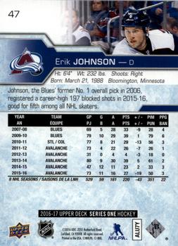 2016-17 Upper Deck #47 Erik Johnson Back