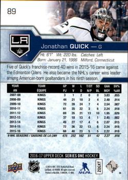 2016-17 Upper Deck #89 Jonathan Quick Back