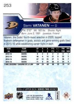 2016-17 Upper Deck #253 Sami Vatanen Back