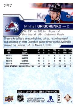 2016-17 Upper Deck #297 Mikhail Grigorenko Back