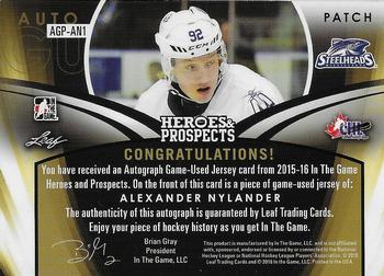 2015-16 Leaf In The Game Heroes & Prospects - Autograph Jersey Patch Gold #AGP-AN1 Alexander Nylander Back