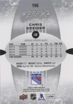 2016-17 Upper Deck MVP - Silver Script #196 Chris Kreider Back