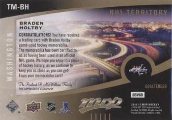 2016-17 Upper Deck MVP - NHL Territory Material #TM-BH Braden Holtby Back