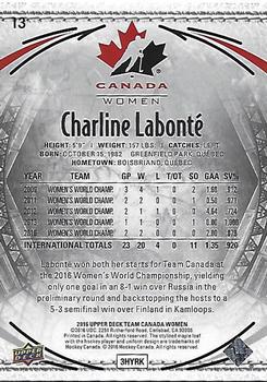 2016 Upper Deck Team Canada Juniors - Exclusives #13 Charline Labonte Back