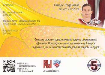 2012-13 Sereal KHL All-Star Game - Celebration #CEL-016 Ainars Podzins Back