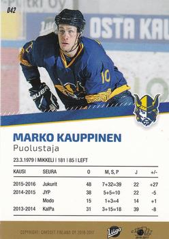 2016-17 Cardset Finland #042 Marko Kauppinen Back
