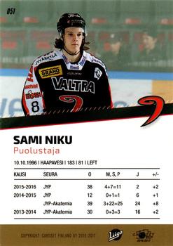 2016-17 Cardset Finland #051 Sami Niku Back