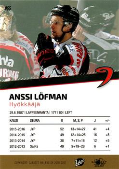 2016-17 Cardset Finland #055 Anssi Löfman Back