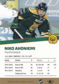2016-17 Cardset Finland #225 Niko Ahoniemi Back