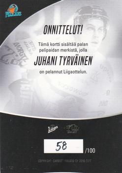 2016-17 Cardset Finland - Patch Series 1 Exchange #PATCH5 Juhani Tyrväinen Back