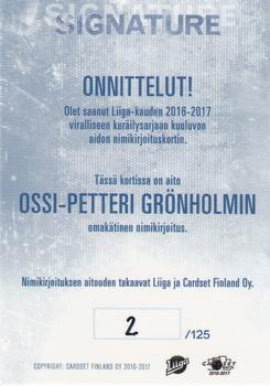 2016-17 Cardset Finland - Signature #NNO Ossi-Petteri Grönholm Back