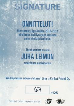 2016-17 Cardset Finland - Signature #NNO Juha Leimu Back