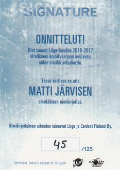 2016-17 Cardset Finland - Signature #NNO Matti Järvinen Back