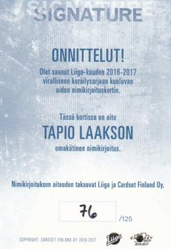 2016-17 Cardset Finland - Signature #NNO Tapio Laakso Back