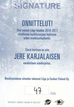 2016-17 Cardset Finland - Signature #NNO Jere Karjalainen Back