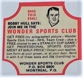 1960-61 Wonder Bread Wonder Sports Club Offers #2 Bobby Hull Front