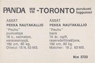 1972 Panda MM/VM-Toronto (Finnish/Swedish) #NNO Pekka Rautakallio Back