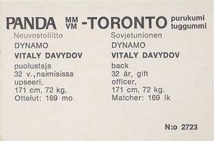 1972 Panda MM/VM-Toronto (Finnish/Swedish) #NNO Vitalij Davydov Back