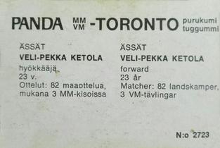 1972 Panda MM/VM-Toronto (Finnish/Swedish) #NNO Veli-Pekka Ketola Back
