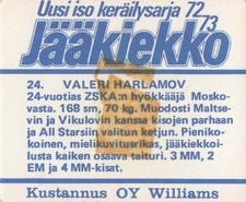 1972-73 Williams Jaakiekko (Finnish) #24 Valeri Kharlamov Back