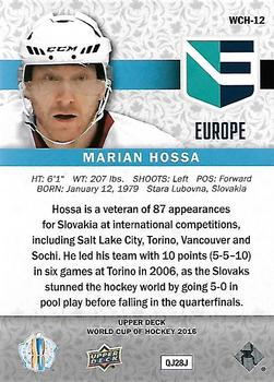 2016 Upper Deck World Cup of Hockey #WCH-12 Marian Hossa Back