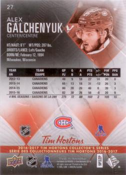 2016-17 Upper Deck Tim Hortons #27 Alex Galchenyuk Back