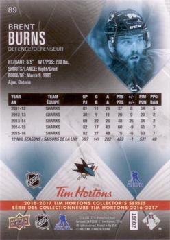 2016-17 Upper Deck Tim Hortons #89 Brent Burns Back