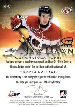 2016 Leaf Genesis - New Dawn Autographs Platinum #ND-TB1 Travis Barron Back