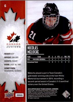 2015 Upper Deck Team Canada Juniors #6 Nicolas Meloche Back
