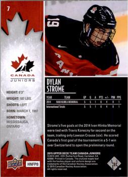 2015 Upper Deck Team Canada Juniors #7 Dylan Strome Back