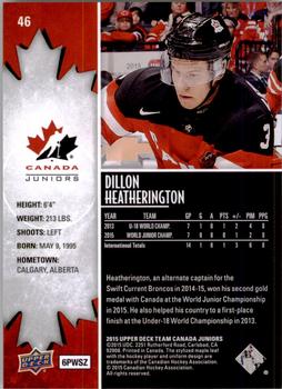 2015 Upper Deck Team Canada Juniors #46 Dillon Heatherington Back