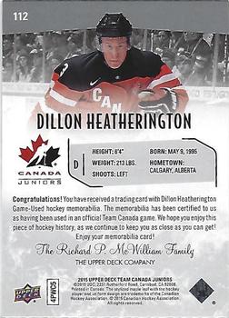 2015 Upper Deck Team Canada Juniors - Base Jerseys #112 Dillon Heatherington Back
