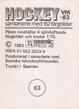 1983 Semic Hockey VM (Swedish) #63 Nikolai Drozdetsky Back