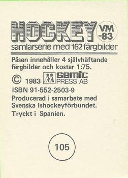 1983 Semic Hockey VM (Swedish) #105 Udo Kiessling Back