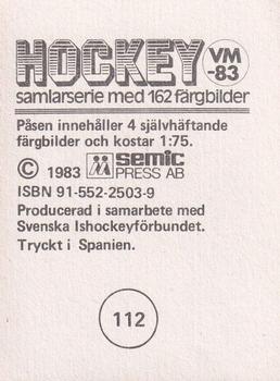 1983 Semic Hockey VM (Swedish) #112 Erich Kuhnhackl Back