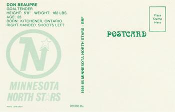 1984-85 Minnesota North Stars Postcards #NNO Don Beaupre Back