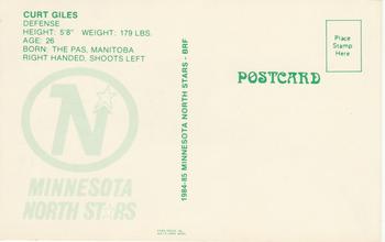 1984-85 Minnesota North Stars Postcards #NNO Curt Giles Back