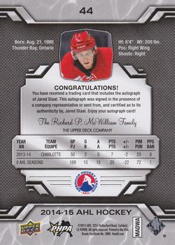 2014-15 Upper Deck AHL - Autographs #44 Jared Staal Back