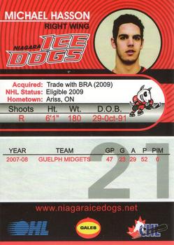 2008-09 Niagara IceDogs (OHL) #7 Michael Hasson Back