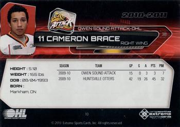 2010-11 Owen Sound Attack (OHL) #10 Cameron Brace Back